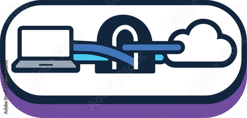 Secure connection icon with laptop barrier and cloud