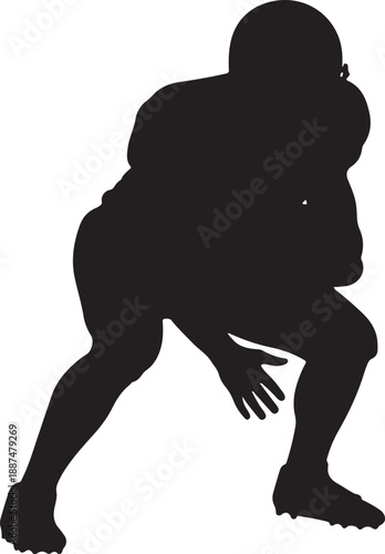 Silhouette of an American football player in a defensive crouched position ready for the play , Generative Ai