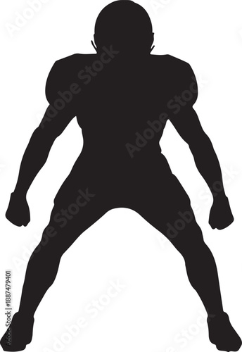 Back view silhouette of a powerful American football player standing in a strong athletic stance , Generative Ai