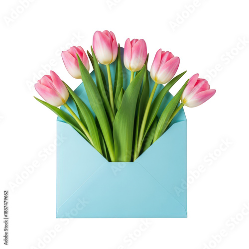 Wallpaper Mural Pink tulips in blue envelope, isolated on transparent background Torontodigital.ca