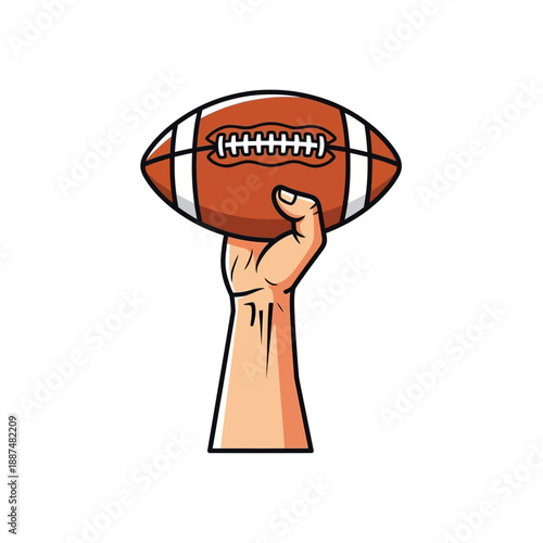 Dynamic vector illustration capturing a hand triumphantly holding an American football, representing the spirit, strategy, and exhilaration of the game