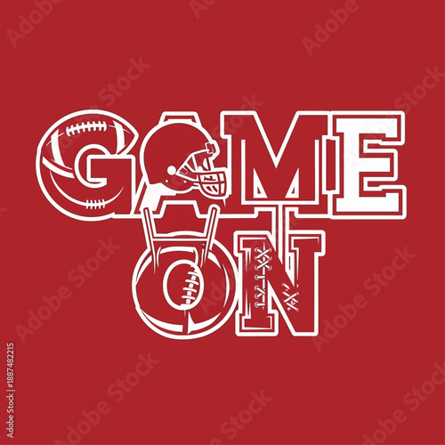 Game On Football Design with Helmet and Ball - Sports and Recreation Illustration