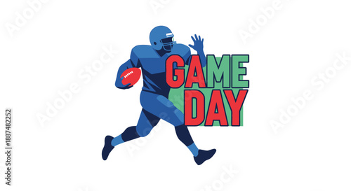 Game Day Football Player Running with Ball Illustration, American Football Sports Concept