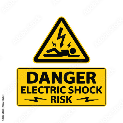 High voltage danger electric shock risk sign featuring lightning bolt and person silhouette on bright yellow warning template
