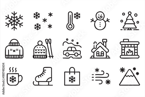 Christmas UI Icons, Winter Weather Symbols for App and Web Design