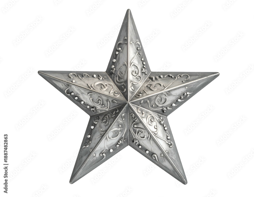 Obraz premium Ornate silver five-pointed star with intricate scrollwork details