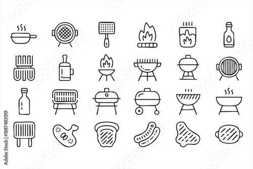 Barbecue and Grill Icons for Food Apps, Cooking Interfaces, Menus