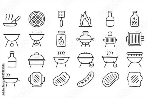 Outdoor BBQ Icons for App Design, Restaurant Dashboards, Food UI