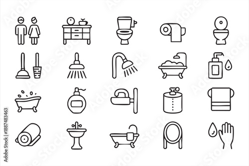 Restroom and Toilet Icons for App Interfaces, Facility Management UI