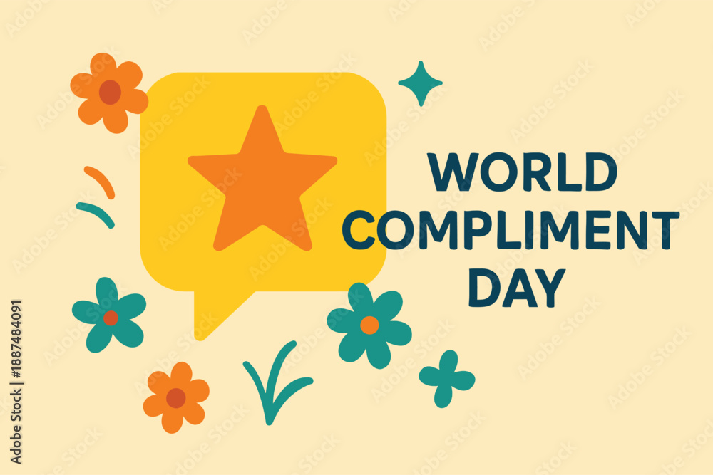 Obraz premium World Compliment Day Positive Words Appreciation Kindness Awareness Clean Modern Flat Illustration Design Concept