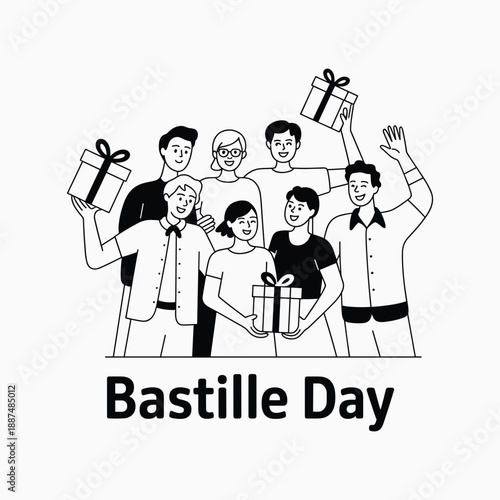 Bastille Day Celebration People Holding Gifts Vector Illustration
