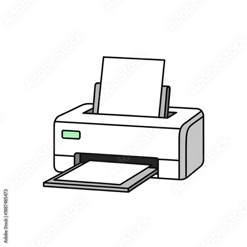 Desktop Office Printer Vector Illustration - Computer Printing Machine Icon