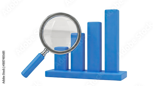Magnifying glass over blue bar graph symbolizing data analysis