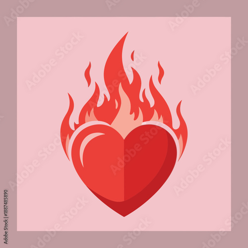 Burning Heart Icon with Flames Illustration.
