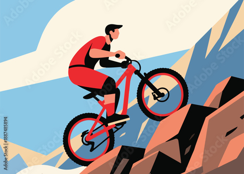 Cyclist Climbs a Mountain Illustrator Artwork Creative Design Template 
