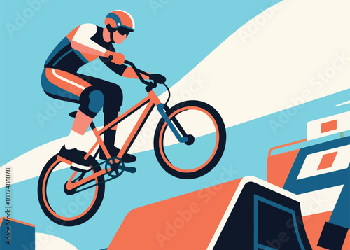 Cyclist Athlete Jumps in the Arena Illustrator Artwork Creative Design Template 