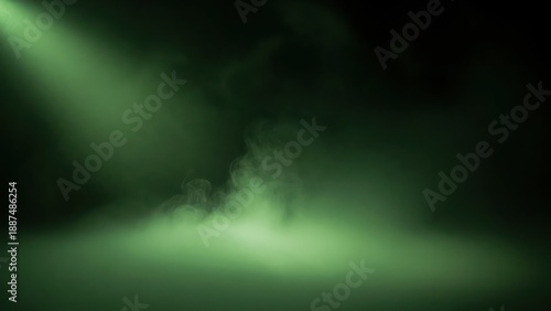 Ethereal green fog and spotlight beam in darkness