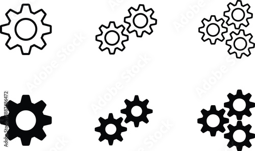 Gear and Cog Icons Set for Settings, Configuration, and System Control