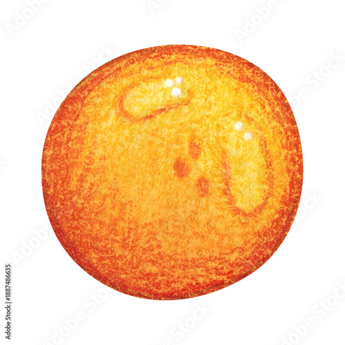 Mooncake filling, egg yolk, candy. Hand-drawn watercolor illustration, cartoon. Design for scrapbooking, stickers, cards. Treat, food, holiday, Mid-Autumn Day, Asia, yolk, egg, red, round
