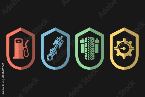 Automotive Car Service Protection Shields Set Icons