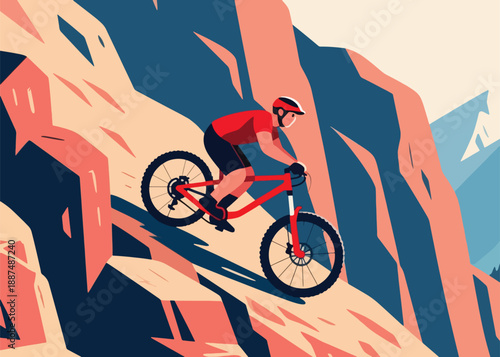 Mountain Bike Athlete Illustrator Artwork Creative Design Template 