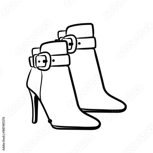 Elegant Women's High Heel Ankle Boots with Buckles Line Art
