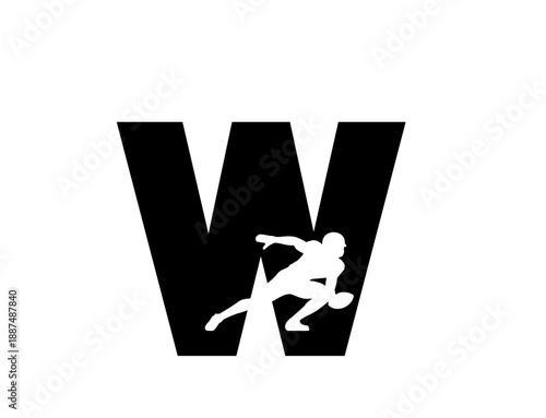 Letter W Logo with American Football Player Silhouette