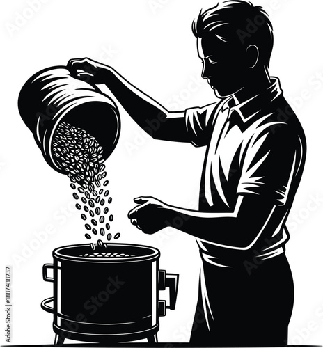 Man pouring beans into pot