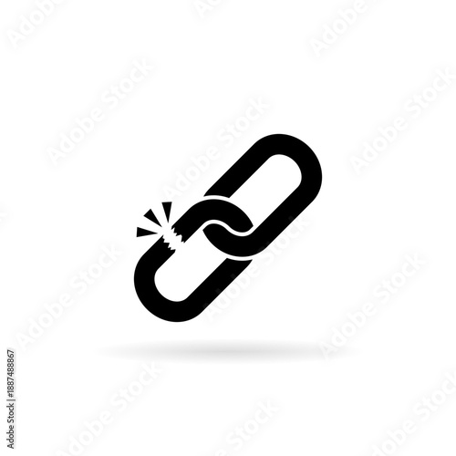 Broken chain link icon isolated on white background. Hyperlink damage symbol. Security breakdown sign
