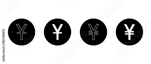 Chinese Yuan and Japanese Yen icon in black circle. Money currency symbol. Asian economy and finance sign