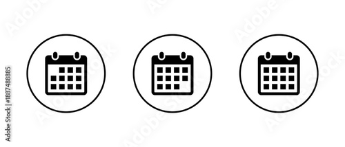Monthly calendar icon set in circular outline. Simple schedule date symbol