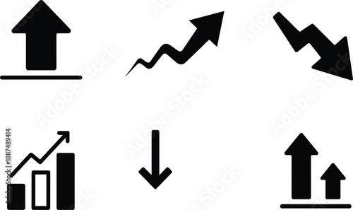 Business growth icon set with arrow, chart, graph, increase, decrease, profit, success, upload and finance symbol