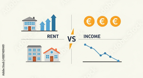 Rent Inflation vs Income in Europe – Residential Housing Costs and Financial Stress Vector Illustration
