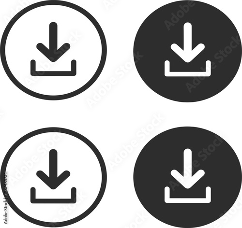 Download icon set with arrow and button symbols for file, save, install, cloud, web and interface