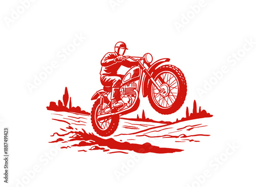 Motorcycle extreme adventure artwork. Dirt bike jump illustration. Vintage motocross graphic design for t shirt print, poster, sticker, background and