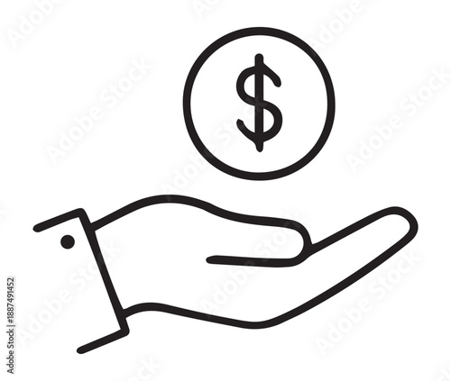 Hand receiving a dollar coin, symbolizing financial transactions, income, or investment concept Vector, illustration