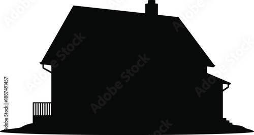 House silhouette illustration, residential home exterior, real estate property icon, building profile, architecture concept, black vector graphic design