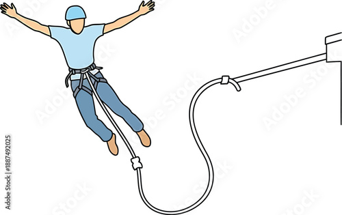 Bungee Jumping Adventure Sport Flat Vector Illustration