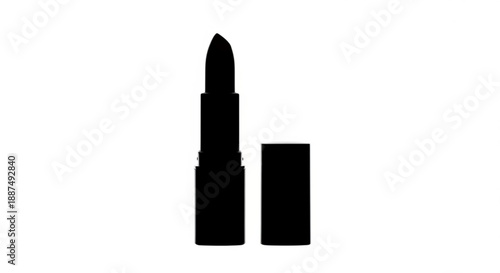 A close-up silhouette of an open lipstick tube with the cap removed, standing upright beside its cap on a plain background
