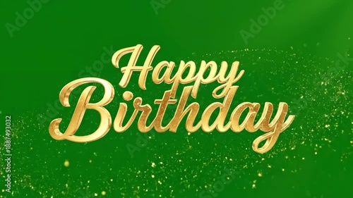 Green Screen golden happy birthday lettering isolated on background scene 1 with distortion, overlay, glitch, static noise, scan lines black background, 4k animated video loop