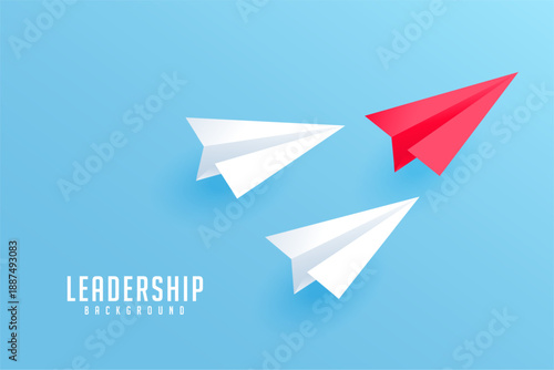 red paper plane as leader with overcoming challenges concept
