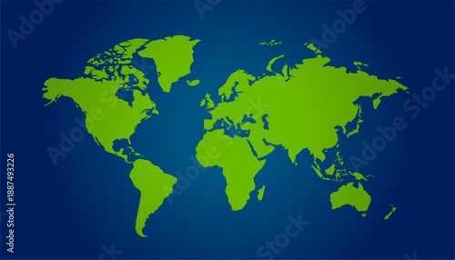 worldwide green global map on blue background