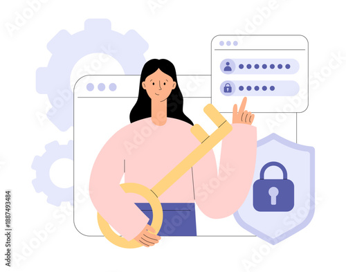 Personal data protection. Cyber security. Authentication concept. Account login and password verification. User identification technology. Flat vector illustration