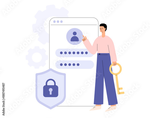 Personal data protection. Cyber security. Authentication concept. Account login and password verification. User identification technology. Flat vector illustration