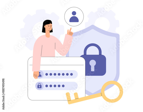 Personal data protection. Cyber security. Authentication concept. Account login and password verification. User identification technology. Flat vector illustration
