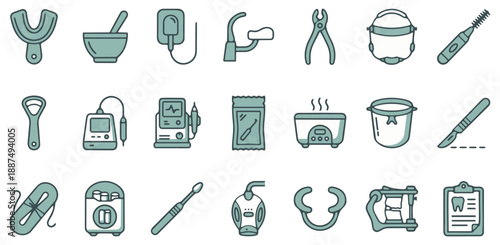 21 Professional Dental and Medical Equipment Line Icons Set