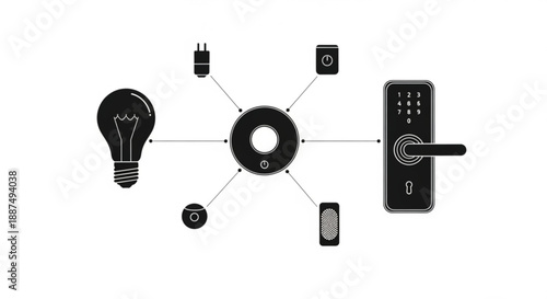 Smart home automation system with various devices connected to a central hub