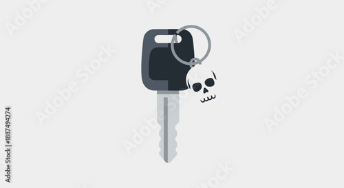 Key with Skull Keychain on Ring.