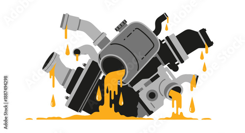 Oil leaking from engine parts illustration.