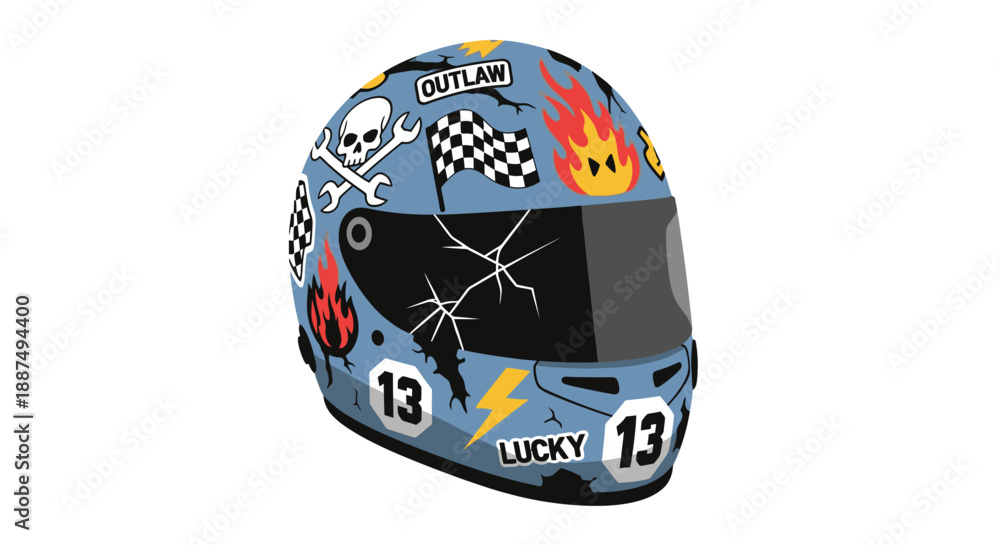 Obraz premium Blue Racing Helmet with Lucky Number Thirteen.